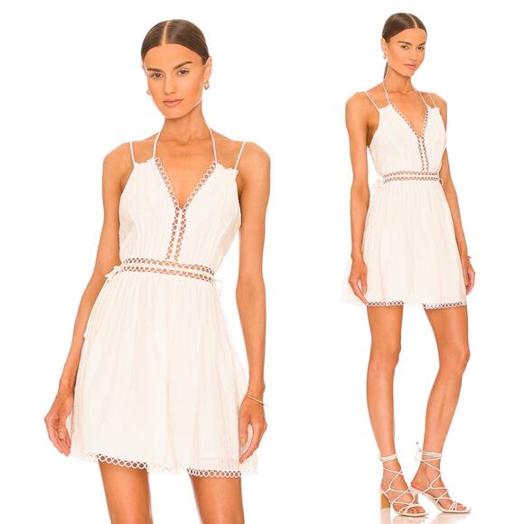 Jonathan Simkhai Trista Mini Dress White Summer Lace-up Sz 8 Double Strap - Picture 1 of 11